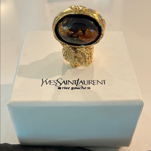 *RARE* Yves Saint Laurent Black Gold Vintage Arty Ring SZ 5 - Picture 3 of 6